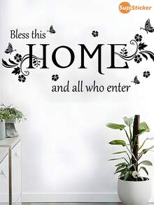 SUPSTICKER 1PC, Size 11.61 X 35.4 Inches, PVC Self-Adhesive Wall Decals, Black/Pale Pink Boho-Chic Stickers (Featuring English Phrases, Butterflies, Floral Motifs, And Eye Makeup Elements). Peel-And-Stick Removable Design. Ideal For Entryway Walls, Vanity Surfaces, Desk Backdrops, Wardrobe Doors, And Hallway Mirrors. Perfect For Creating Ambiance, DIY Furniture Makeovers, And Wall Refreshes.