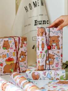 6pcs Capybara Themed Fantasy Gift Wrapping Paper, Mixed Color Animal Pattern, For Children's Birthday Party And Baby Shower, 6 Folded Sheets Per Pack, Party Gift Packaging | Quirky Design | Colorful Print - Multicolor - View 8