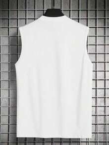 Men's Fashionable Minimalist English Graphic Casual Everyday Wear Crew Neck Tank Top - White - View 3