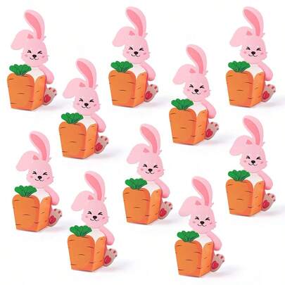 10pcs Cute Cartoon Pink Standing Rabbit Easter Candy Packaging Boxes