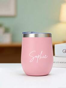 1pc 12oz Customized Stainless Steel Double Wall Vacuum Insulated Egg-Shaped Tumbler, Customized Mug, Customized Stainless Steel Insulated Coffee Cup, Personalized Water Bottle - Multicolor - View 3