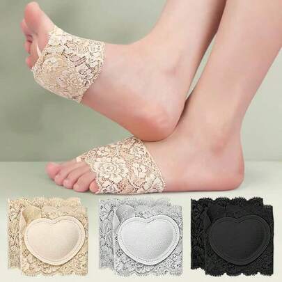QKC 1 Pair Lace Heart-Shaped Non-Slip Forefoot Pads, Thin Summer High Heel Cushion Socks, Suitable For High Heels, Sandals And Casual Shoes