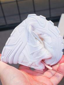 ‌Zapatillas deportivas infantiles para niñas y niños con diseño de detalles rosas y blancos, suela resistente, antideslizante y cómoda.‌ - Blanco - Ver 11