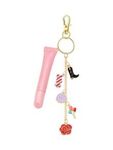 Customized Name/Tex Lip Gloss Tube With Keychain And Fun Charm, Lipstick Holder Keychain, Features Candy, Balloons, Faces, Shoes, And Flower Ornaments, Portable Lip Gloss Case Keychain, Multifunctional Lipstick Refill Container, Portable Lipstick Tube, Must-Have For Fashionistas, Suitable For Travel, Valentine's Day & Festival Gifts, Personalized Gifts, Unique Gift For Your Girlfriend, Couple, Bride, Bridesmaid, Family - Multicolor - View 11