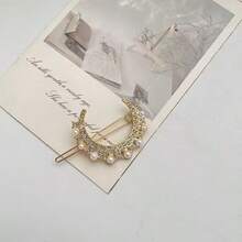 1pc Shiny Rhinestone Moon & Faux Pearl Hair Clip - Fashionable Unique Bangs Hairpin With Full Rhinestone Faux Pearl Design - Elegant Accessory Side Clip Suitable For Festival Wear, Claw Clips, Hair Slide, Hair Barrettes, Bobby Pin, Head Accessories, Party, Hair Accessories For Women - Multicolor - View 3