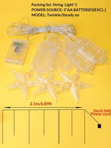 2,1 m/82 LED stjärnljusslinga, batteridriven med blinkande ljusfunktion, lämplig för inomhusfönster, sovrumsvägg, heminredning - Lykta (platt) + Stjärna - Visa 4