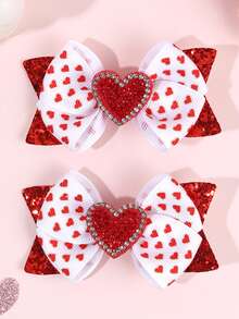 2 chiếc kẹp tóc ngày Valentine, in hình trái tim, kẹp tóc hình trái tim màu hồng bóng, thích hợp cho tiệc Valentine, phụ kiện tóc cho tuổi teen. - Nhiều màu - Xem 9