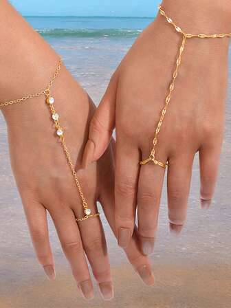 2 piezas Brazaletes entrelazados de tono dorado de moda, accesorio versátil