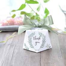 Diamond Shape Green Forest Style Candy Boxes Wedding Favors Bomboniere Paper Party Chocolate Gift B Box 50pcs - blancoverde - Ver 1