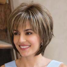 Women'S Elegant Elf Haircut Wig - Short Brown With Golden Highlights, Natural Looking Synthetic Hair With Bangs - Brown Highlight - View 8