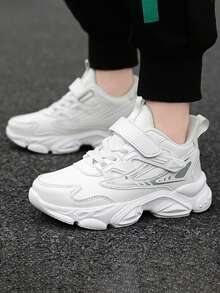 1 Par de Tênis Chunky de Couro para Adolescentes, Outono/Inverno, Fechamento Ajustável com , Antiderrapante, Forro Macio e Confortável, Adequado para Estudantes, Uso Externo, Camping, Viagem, Esportes - Branco - Visão 3