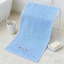 100% Cotton Cartoon Embroidered Smiling Face Pattern Small Towel, Soft & Absorbent, Cute Rectangular Face Towel For Home Use - Baby Blue - View 7