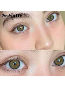 FRESH LADY Freshlady 自然色美瞳 X-棕色绿光 14.00mm 彩色隐形眼镜 1年抛型 - 綠色 - 查看 14