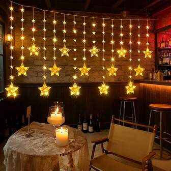1 st USB-drivna stjärngardinlampor - 120 LED-hängande Ramadan- och Eid-dekoration för fönster, balkonger och feststämning under storslagen festival