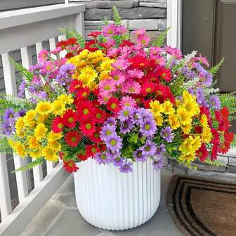 12pcs Outdoor Artificial Daisy Flowers, UV-Resistant Fake Flowers For Porch, Balcony, Window Sill, Yard, Garden Decor