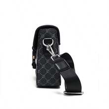 1件格子图案黑棕色搭扣装饰PU防水耐用男士单肩斜挎包，欧美时尚商务休闲小背包 - 彩色 - 查看 6