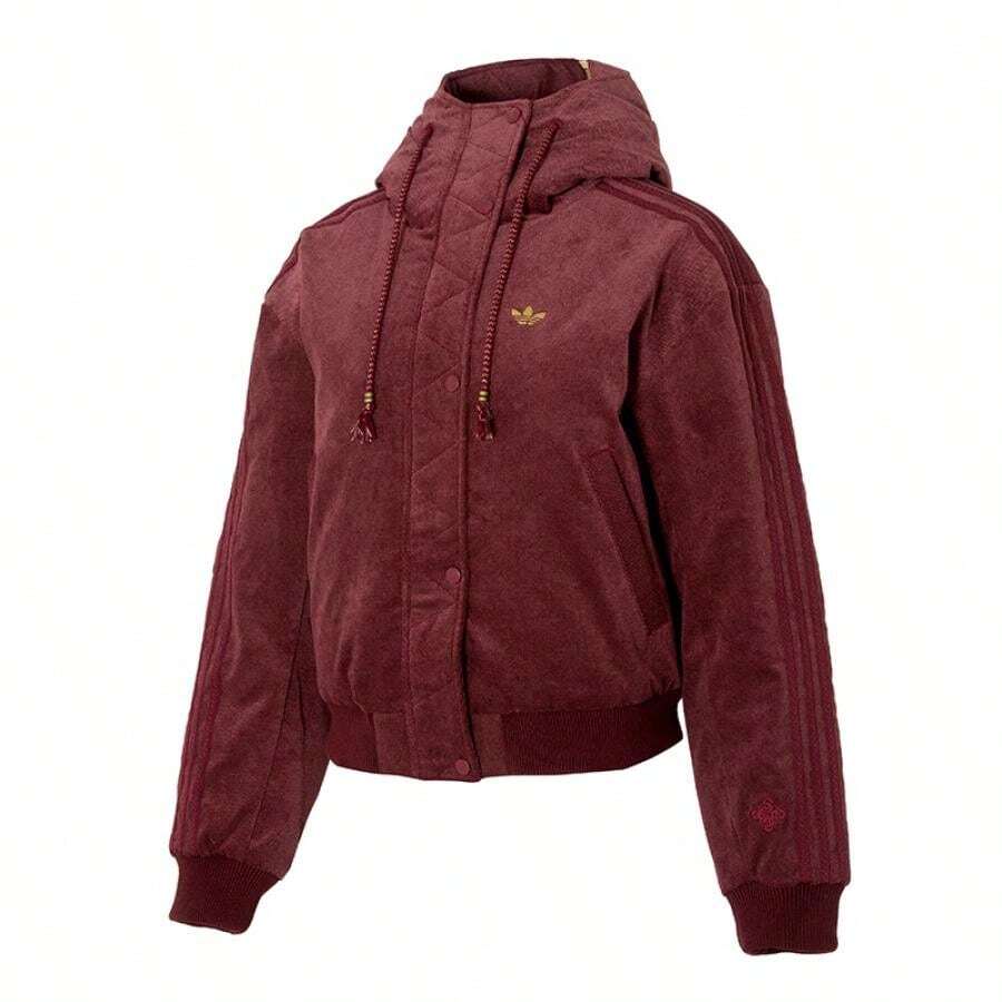Adidas 女士棉质羽绒服 LNY JKT，简约连帽户外保暖运动休闲羽绒服 KT0723 - 酒紅色 - 查看 1