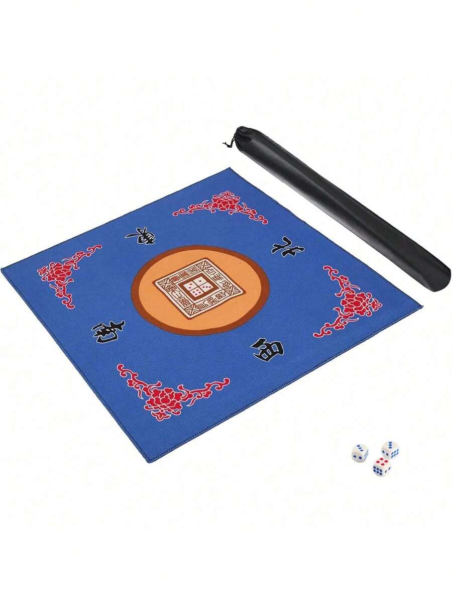 EstiloTendenciaTapete Mahjong Con 3 Dados Y Bolsa De Transporte, Antideslizante Y ReduccióN De Ruido Mahjong Para Juegos De PóKer, Tarjetas, Mesa Y Azulejos (Azul, 31.5 Pulgadas)Calidad PremiumVersióN Mejorada - 1 - Ver 1