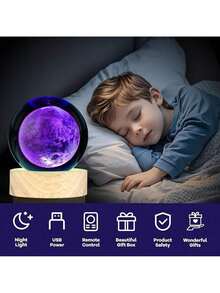 Estilo2Pcs Bola Cristal 3d,3D Luz Nocturna de Bola Lámpara de Sistema Solar y Saturno,Con Base De bola de cristal luz de noche,Decorar La Habitación,Navidad,regalos espaciales para niños.Versión mejorada - Multicolor - Ver 10