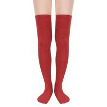 Zando Womens Thigh High Socks Striped High Knee Socks Knee High Socks For Cosplay Long Socks Over The Knee Leg Warmers,OneSize,BrightRed - 鮮紅色 - 查看 1