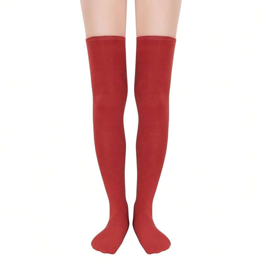 Zando Womens Thigh High Socks Striped High Knee Socks Knee High Socks For Cosplay Long Socks Over The Knee Leg Warmers,OneSize,BrightRed - 鮮紅色 - 查看 1