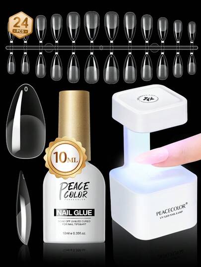 peacecolor 3pcs Gel Nail Tips Set, 240pcs Clear Almond Nail Tips, 10ml UV LED Glue, DIY Gift For Beginner Women
