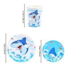 Wave Shark Design Disposable Tableware Set, 7/9 Inch Party Plates, Disposable Paper Plates And Cups Suitable For Holidays, Weddings, Engagements, Weddings, Birthdays, Parties, Celebration Events - Multicolor - View 2