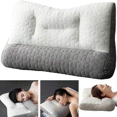 舒适枕头，适合多种睡姿，深度睡眠枕 - 新款睡眠呼吸暂停人体工学枕，适合颈部、肩部、侧卧、仰卧和俯卧睡姿，中等硬度，适合侧卧、俯卧和仰卧（浅灰色）