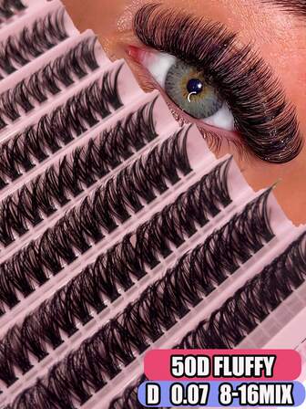 50D Densely Curled Natural Soft Eyelash Extensions 8-16mm Mixed 0.07mm D, 10 Trays 200 Clusters Waterproof Mink Lashes, 3D Effect Lightweight DIY Handmade Lashes Suitable For Natural, Dramatic Makeup, Daily Wear, Portable For Everyday Use Or Occasions