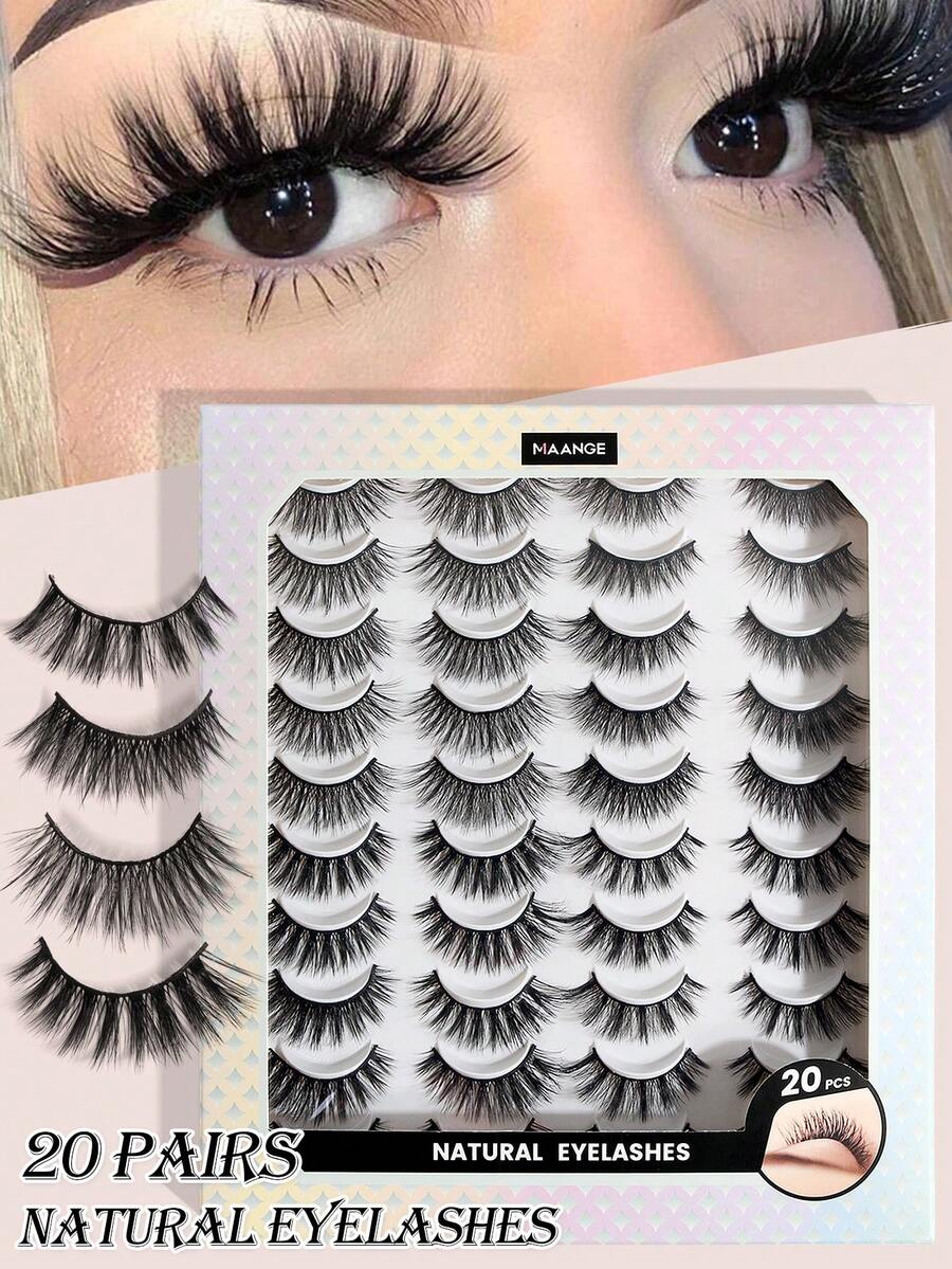 MAANGE 3 Pairs/8 Pairs/20 Pairs Mixed Pack Natural Look Volumized False Eyelashes, End Eye Elongated Faux Mink Lashes, Suitable For Parties, Gift For Women & Girls