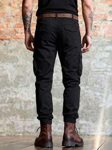 2026 New Men's Black Cargo Pants, Couple's Tactical Style Multi-Pocket Slim Fit Ankle-Tied Cargo Pants, Streetwear Slim Fit Everyday Versatile Cargo Pants, Suitable Gift For Husband/Boyfriend - Black - View 2