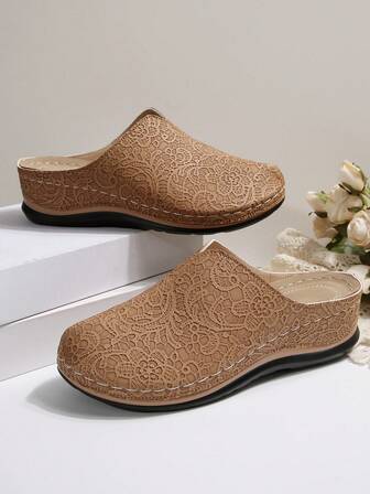 1 par de sandalias tipo mula cómodas y de moda, adecuadas para primavera, verano y otoño, zapatos de plataforma con cuña de punta cerrada en color negro y beige para mujer