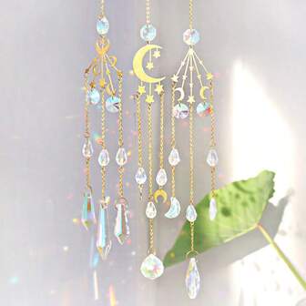 Atrapasol de cristal, atrapasoles de sol y luna coloridos con cristales para colgar en ventanas interiores, atrapador de luz del árbol de la vida, atrapasoles de cristal con prisma para decoración del hogar, jardín y bodas, tanto en interiores como exteriores