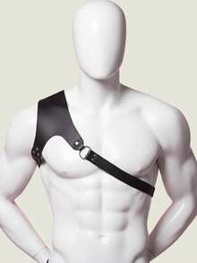 1 pieza Arnés de pecho de cuero sintético para hombres, arnés de hombro casual, accesorio de ropa de estilo punk gótico, arnés corporal adecuado para uso diario, regalo para hombres en el Día de San Valentín - Negro - Ver 5