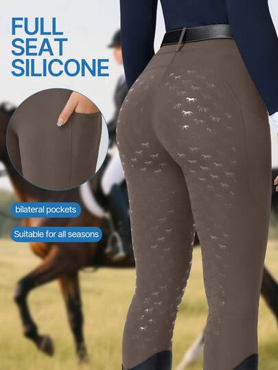 ROYALS MATTINI Women's High Waisted Slim Fit Equestrian Pants With Full Seat Silicone Grip And Convenient Pocket, Professional And Comfortable, Suitable For All Seasons (Belt Not Included)