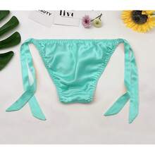 Women Silk Panties Lightweight Briefs Smooth Breathable Satin Bikini,Sexyys Tie-Side Underwear Daily Fit Comfort,LightGreen - 淺綠色 - 查看 8