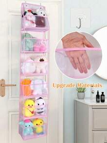 1个6层门后悬挂式收纳袋，化妆品收纳袋，壁挂式，大容量网状透明口袋悬挂式收纳袋，适用于厨房、婴儿房、浴室、衣柜、卧室、宿舍、婴儿尿布、儿童玩具（6层多色） - 多色-六格 - 查看 10