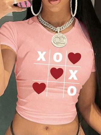 T-shirt med tecknat tryck, casual damtopp för vår/sommar, sommarkläder för kvinnor, mönstrad t-shirtblus för damer, alla hjärtans dag-outfit, present till flickvän, överraskning