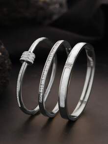 3件套奢华时尚不锈钢贝壳手链套装，适合男女日常佩戴、聚会、派对、婚礼、情人节、圣诞节、生日礼物等场合。 - 銀色 - 查看 7