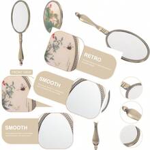 Espejo De Chicas Espejo De Mano para  Espejo con Mango Espejo De Vanidad Espejo Cosmético para Mujer Espejo De Mano para Mujer Familiar Viajar Manejar Espejo Metal - Comosemuestra - Ver 3