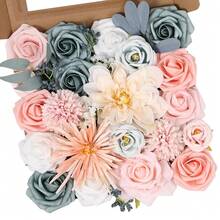 [Free Shipping]Artificial Flowers Combo Box Dusty Blue Pink Artificial Flowers For DIY Tables Centerpieces Ba By Shower Bridal Shower Wedding Bouquet Party Decor - PastelDaisy - 查看 1