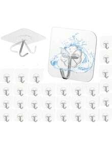Estilo30 PCS Ganchos Para Pared,Ganchos Adhesivos Para Pared Transparentes,Clavos Adhesivos Para Cosas,Gancho De Acero Inoxidable Impermeable,Colgar Toallas,Para Cocina BañOVersióN Mejorada - 30 hojas de película transparente - Ver 1