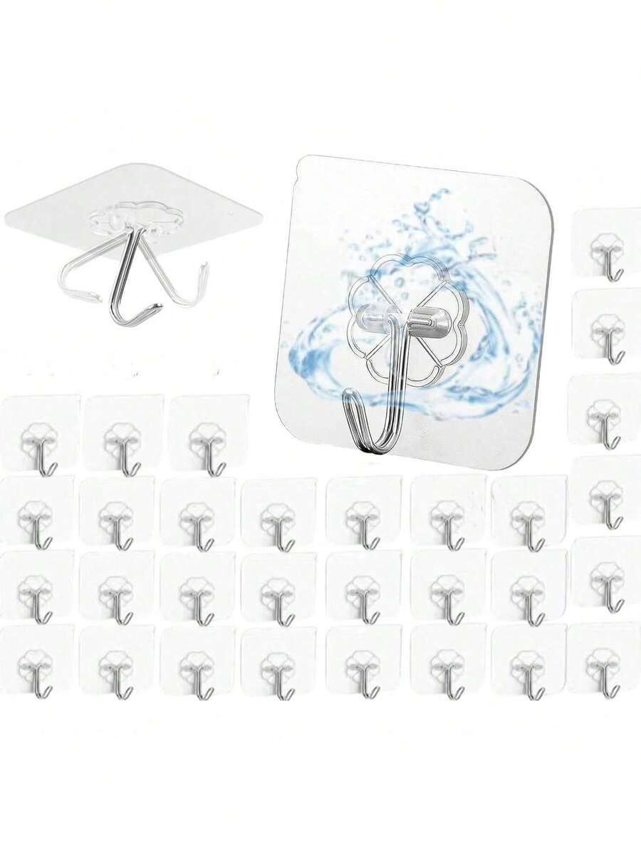 Estilo30 PCS Ganchos Para Pared,Ganchos Adhesivos Para Pared Transparentes,Clavos Adhesivos Para Cosas,Gancho De Acero Inoxidable Impermeable,Colgar Toallas,Para Cocina BañOVersióN Mejorada - 30 hojas de película transparente - Ver 1
