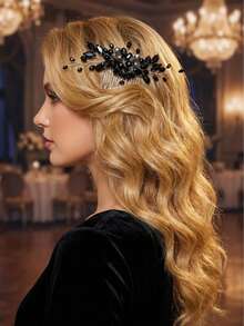Elegant Black Crystal Hair Comb Vintage Handmade Beaded Hair Clip Wedding Bridal Hair Accessories For Women Party Banquet Prom - Black - View 9