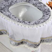 Juego de funda para asiento de inodoro, suave y cálido, con diseño de patchwork de encaje, para tapa de inodoro, cubierta para tanque de agua, decoración de baño - Gris Claro - Ver 7