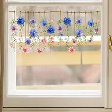Spring 1pc 2D Flat-Printed Flowers Window Sticker, Spring Rope Hanging Flower Design Wall Sticker | Creative Self-Adhesive Removable Self Adheisve PVC Window Decal For Living And Bedroom Areas, Single Use - Multicolor - View 3