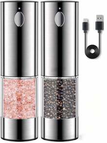 2件套电动盐和胡椒研磨器套装，USB充电，带暖色LED灯，研磨粗细可调，大容量自动盐和胡椒研磨器，适用于厨房、餐厅、户外使用 - 彩色 - 查看 2