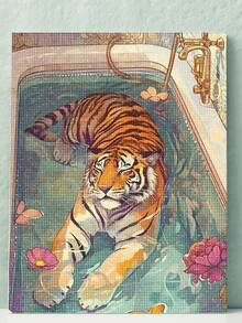 5D DIY Diamond Painting | Animal Diamond Painting Set, Depicting An Elegant Tiger Reclining In A Bathtub. Complete Rhinestone Mosaic Craft Set. High-Definition Diamond Art. Gift-Grade Diamond Painting, Helps Focus Mind And Relieve Stress Through DIY. (Frameless)