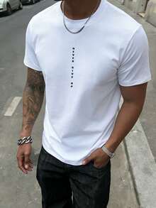 Men's Simple "Never Give Up" Graphic Print Round Neck Short Sleeve T-Shirt, Summer - White - View 2