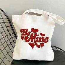 Women's Be Mine Hearts Tote Bag - Valentine's Day, Lightweight Canvas Shoulder Bag With Red Hearts, Spacious Shopper Purse Everyday, Travel,, Mother's Day - Cute Valentine's Present Her - 1件 白色 - 查看 1